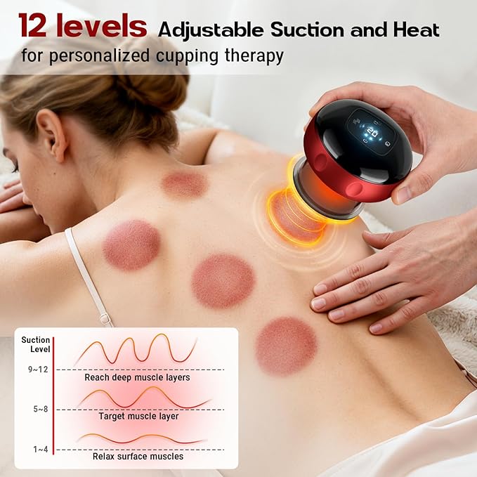 2 Pack Smart Cupping Therapy Massager, 7 in 1 Red Light Cupping Therapy Set with 2 Modes for Targeted Pain Relief, Muscle Soreness,Tighter Skin,Cupping Kit with 12 Levels Suction and Heat