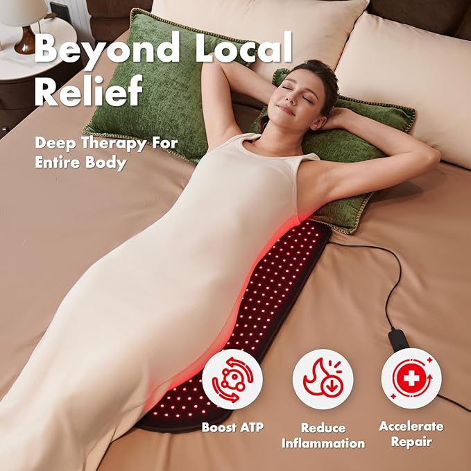 ALLOLO Red Light Therapy for Body, 32.7"*15.7" Large Infrared Light Therapy with Timer, 405pcs 3-in-1 LEDs 660nm&850nm Red Light Therapy Mat for Back Belly Knee Shoulder Leg(with Storage Bag&Glasses)