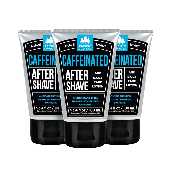 Pacific Shaving Company Caffeinated Aftershave, Men's Grooming Product - Antioxidant Daily Face Lotion + After Shave - Spearmint Post Shave Balm for Sensitive Skin (3.4 Fl Oz, 3 Pack)