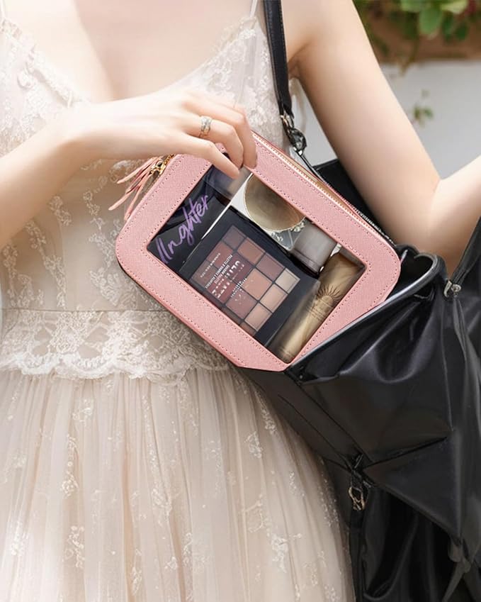 Travel Clear Makeup Bag Set, TSA Approved Cosmetic Bag Case with Zipper Portable Makeup Pouch Toiletry Bag Traveling Cosmetic Organizer Storage Bag Car Organizer Car Essentials