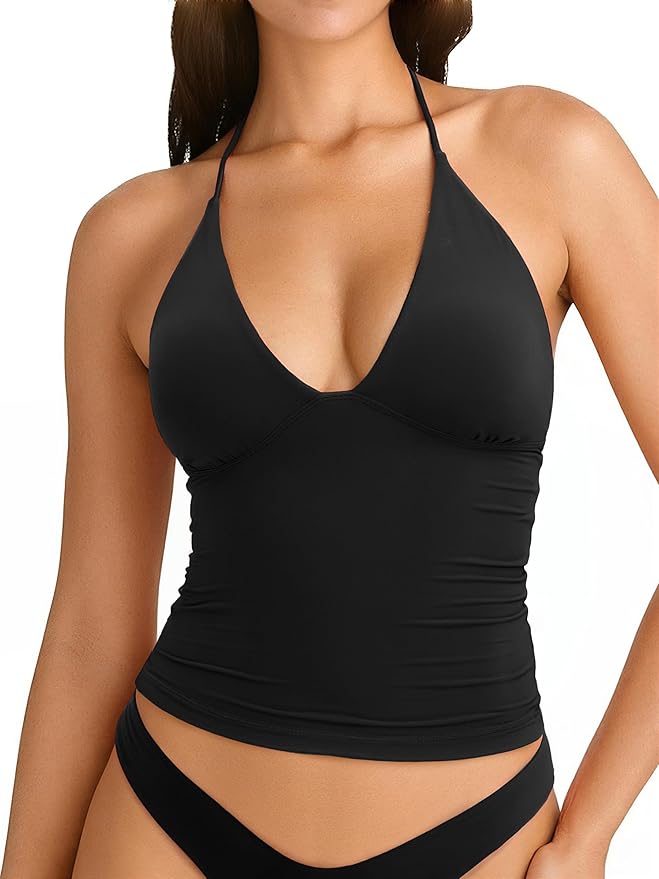 SUUKSESS Women Double Lined Halter Tank Top Summer Padded Going Out Tops Sleeveless Basic Shirts