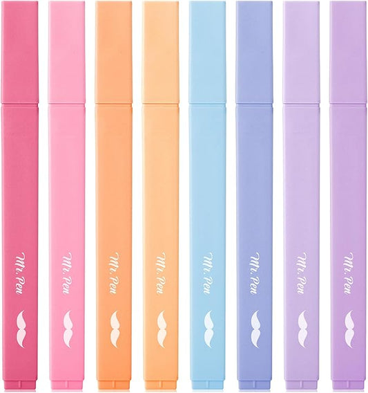 Mr. Pen- Aesthetic Highlighters, 8 pcs, Chisel Tip, Assorted Colors, No Bleed Bible Highlighter Pastel