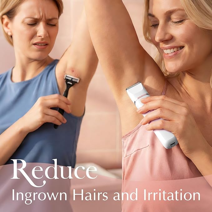 Bikini Trimmer for Women - Electric Razors for Women's Body Groomer, Replaceable Ceramic Blade Heads, Face Hair Remover Head, USB-C&Dock Charging, Waterproof&Easy Cleaning White