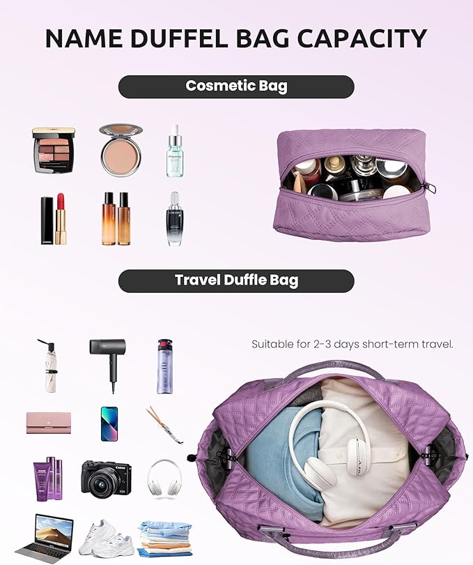 Personalized Gifts-Girls Duffle With Shoe Compartment, Personalized Weekender, Monogram Overnight Bag, Letter Travel With Makeup Bag, Birthday Gift For Women Girl (Letter L)