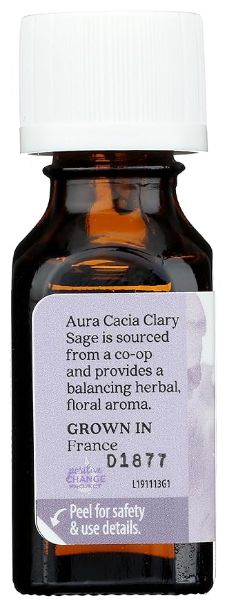 Aura Cacia Clary Sage Essential Oil, 100% Pure Salvia Sclarea Oil - Balancing Aromatherapy for Diffusers, Massage, Relaxation and DIY Blends | 0.5 Fl Oz (Pack of 1)
