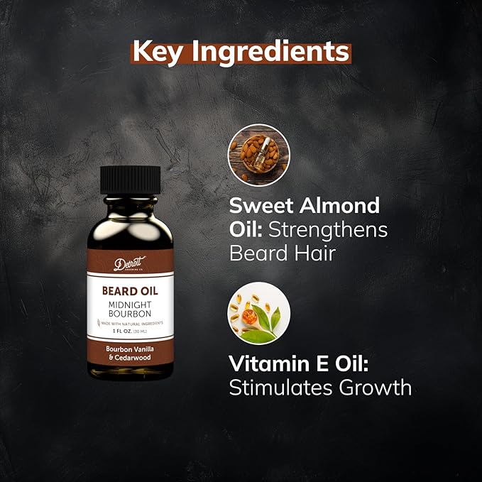 Detroit Grooming Co.| Hydrating Formula with Sweet Almond & Vitamin E • Limited Edition Midnight Bourbon Beard Oil (1 oz)