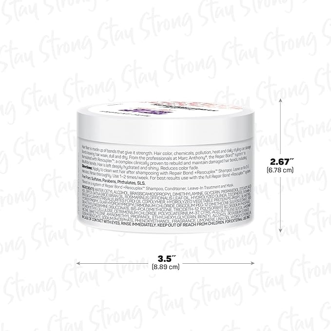 Marc Anthony Repairing Hair Mask, Repair Bond +Rescuplex - Repairs, Strengthens & Maintains Bonds within Hair - Eliminates Frizz, Flyaways & Reduce Breakage - Dry & Damaged Hair Professional Treatment