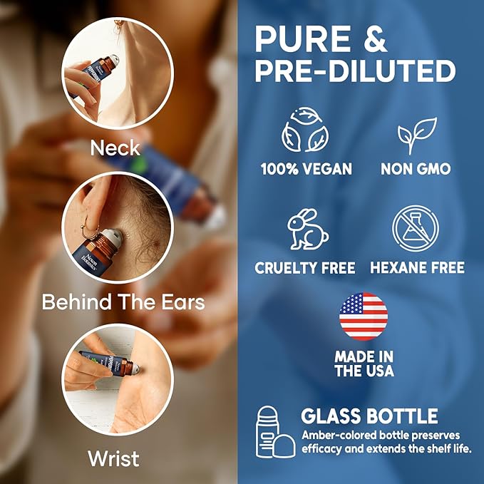 Peppermint Essential Oil Roll-On 10 ml - Pure, Natural & Prediluted Blend with Fresh Minty Aroma - Roller for Aromatherapy & Headache Relief - Nexon Botanics