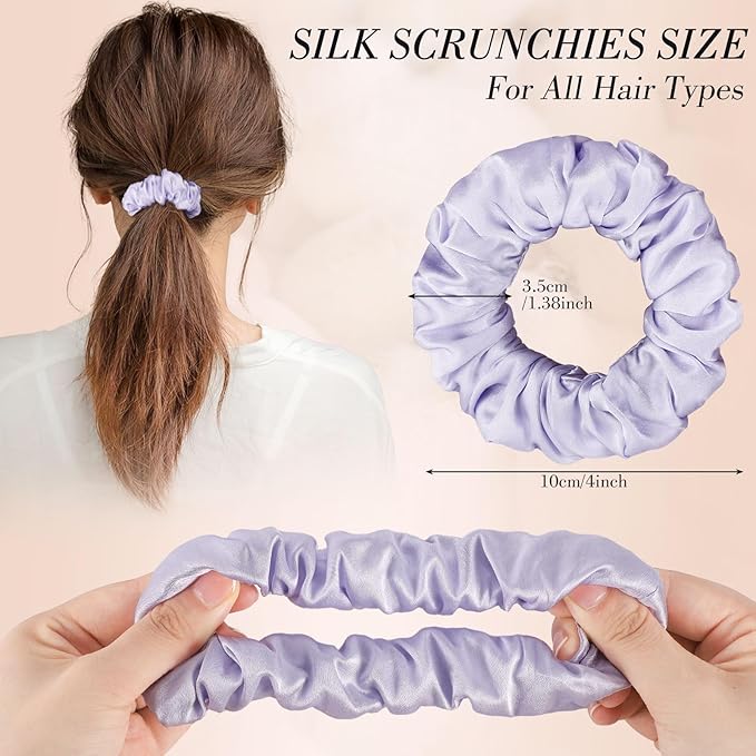 4Pcs Mulberry Silk Hair Scrunchies, Sage Green Silk Hair Ties for Hair Sleep for Frizz Breakage Girls Valentines Day Outfit