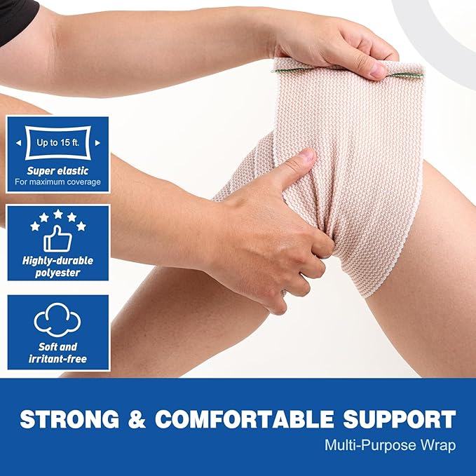 AZEN Premium 40 Pack Elastic Bandage Wrap 6 Inch, Compression Wrap Bandage for Legs, Ankle, Knee, Tummy, Body, Latex-Free, Lymphedema Wraps for Legs