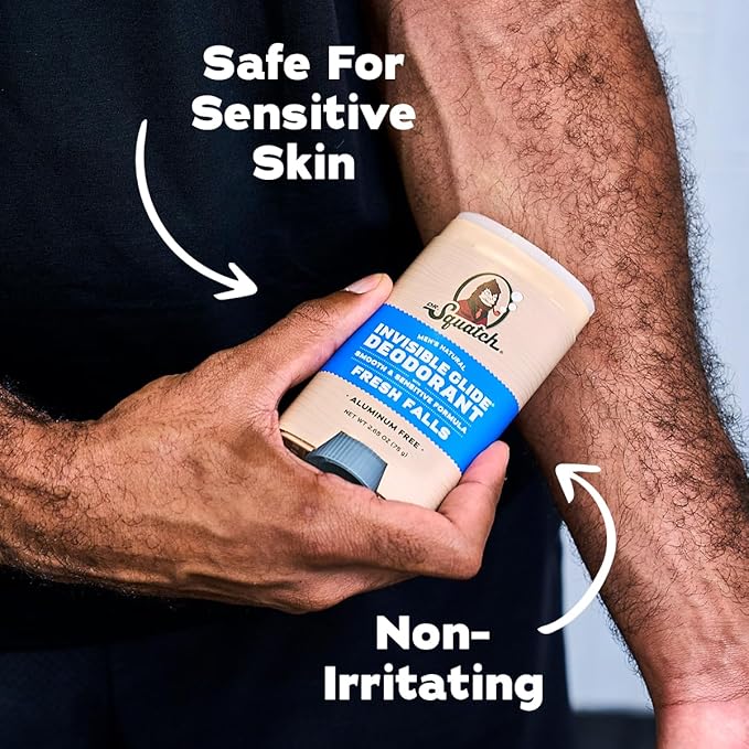 Dr. Squatch Invisible Glide Natural Men’s Deodorant – Smooth Glide, No Stains – Aluminum Free Deodorant Men – Safe for Sensitive Skin – Fresh Falls, 2.65oz (2-Pack)