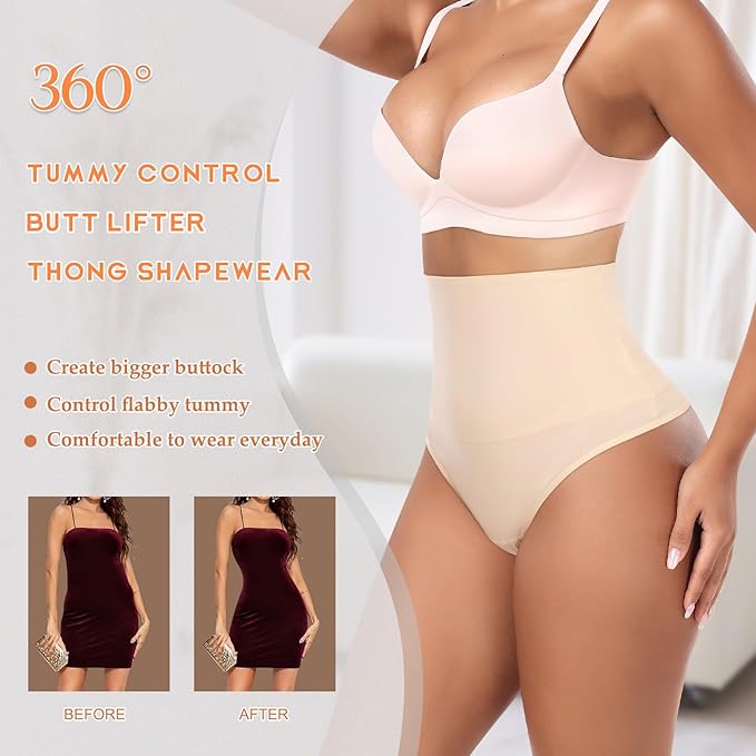 Werena Tummy Control Thong Shapewear for Women High Waist Shaping Underwear Seamless Body Shaper Panties Girdle