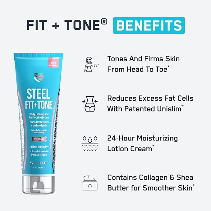 SteelFit Firming Body Lotion - Contouring & Skin Tightening Cream for Body - Firm & Tone Cellulite Remover for Legs Belly & Saggy Skin - Nourishing & Soothing with Shea & Cocoa Butter - Iced Cranberry