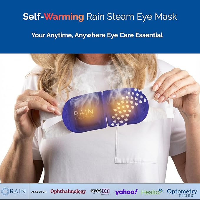Rain Self Heating Steam Eye Mask for Dry Eyes - Warming Eye Compress with Moist Heat Therapy - Disposable Hot Compress Relief for Stye Treatment, Eye Fatigue & Dry Eye Relief (20 Pack)