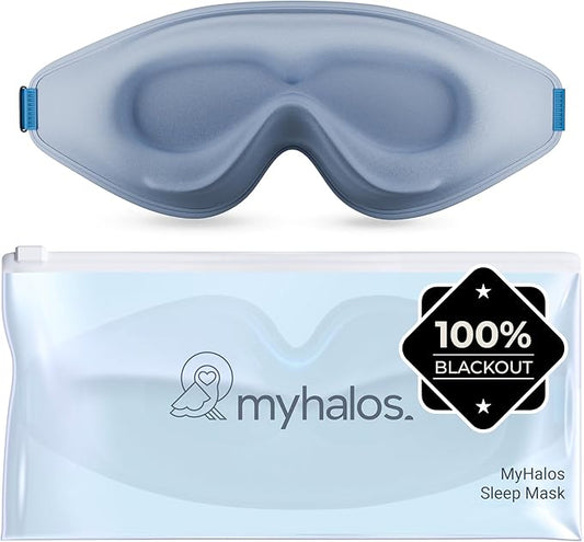 MyHalos® Sleep Mask – 3D Blackout Eye Mask for Women & Men, Side Sleepers, Zero Pressure Memory Foam Eyelash Friendly, Breathable,Award-Winning Sleep Aid for Travel (Light Blue, 1 Count (Pack of 1))