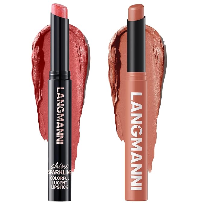 Jolilab 2Pcs Glitter Lip Kit - Velvet Matte & Nude Matte Lipstick + Glitter Lip Gloss/Glitter Lipstick High Pigmented Long-Lasting Waterproof Beauty Cosmetics Gift for Women(#10+05)