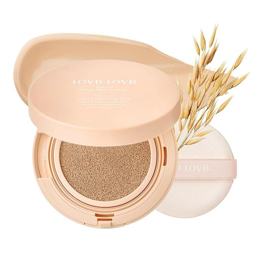 LOVB LOVB Natural Cover Glow Cushion Foundation | Satin Radiant Finish | Korean Foundation Makeup | Long-Lasting Natural Coverage | for All Skin Types 0.42 oz. (21N Light Beige)
