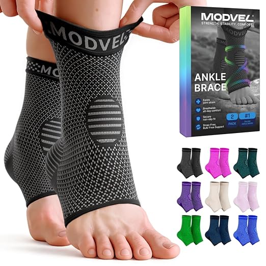 Modvel Foot & Ankle Brace Socks for Sprained Ankle Compression Sleeve - Plantar Fasciitis Relief Brace, Foot Support for pain Women & Men - Tendonitis & Arthritis Feet Sleeve, Stabilizing Ankles Wrap