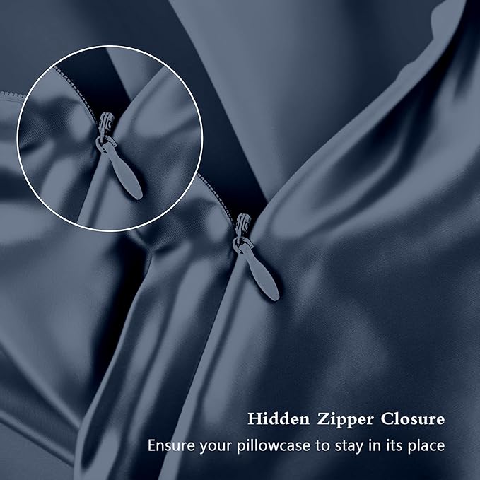 Mulberry Silk Pillow Cases Standard Size, Silk Pillowcase for Hair and Skin, Both Sides Natural Silk Satin Pillowcase for Sleeping Women with Zipper, Gifts for Women Men, Mood Indigo