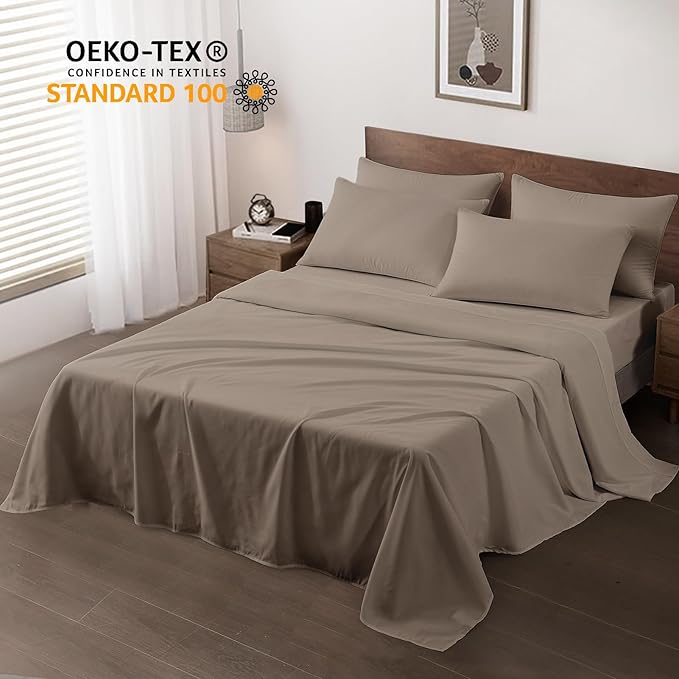 Maple&Stone Twin Flat Sheet 6 Pack,Premium Soft & Breathable,Brushed Microfiber Fabric,Anti-Shrinkage & Non-Fading,Bulk Flat Sheets Only Twin Size (Brown)