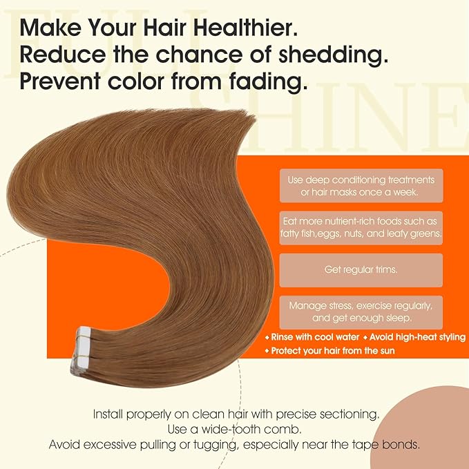 Full Shine Tape ins Human Hair Extensions 20 Inch Hair Extensions Real Human Hair Color 330 Orange 50Gram Remy Seamless Skin Weft 20Pcs Double Sided Tape ins Add Length for Women