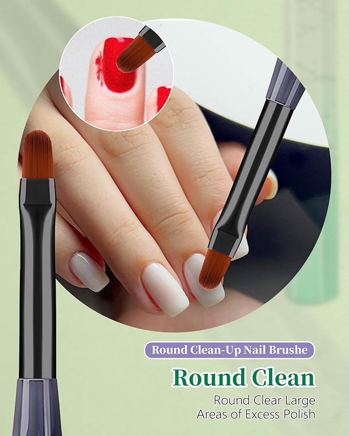 3PCS Nail Polish Clean Up Brush, Round&Falt&Angled Acetone Resistant Nail Brush for OPI Nail Polish Remover, Fingernail Cleaning Brushes at Home Nail Art and Designs(Gilded Green)