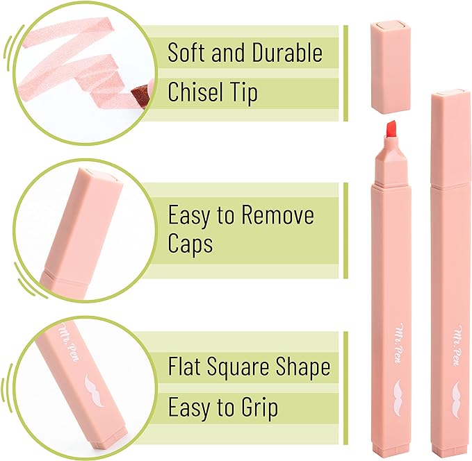 Mr. Pen- Aesthetic Highlighters, 8 pcs, Chisel Tip, Boho Colors, No Bleed Bible Highlighter Pastel, Assorted Colors, Cute