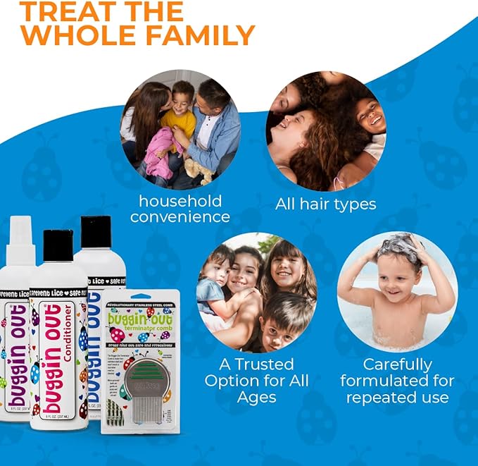 buggin out Daily Care Kit – Shampoo, Conditioner, Mint Spray and Comb for Routine Hair and Scalp Maintenance – Safe for Kids and Adults – Gentle Formula for Lice-Related Hair Care – All Hair Types