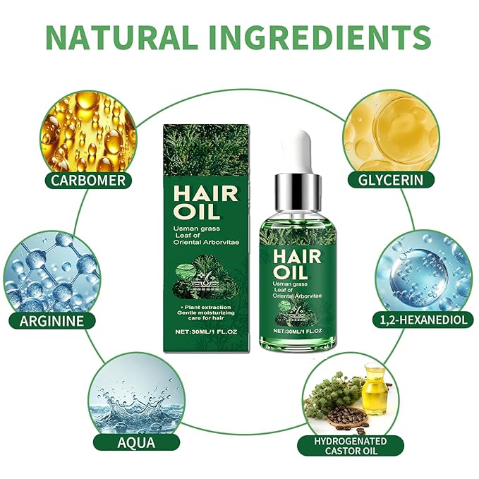 NovaCharm Nature Hair Oil with Usma Grass Extract, Lightweight Herbal Hair Essential Oil for Dry & Damaged Hair, Moisturizing Scalp & Hair Care Serum, 30ML / 1 Fl Oz