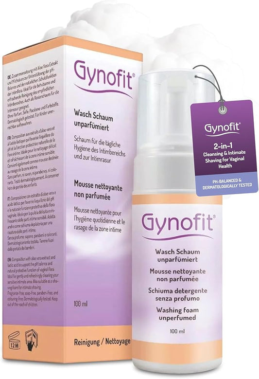 Gynofit Feminine Wash Foam, Unscented – pH-Balancing Intimate Cleanser for Daily Care & Shaving – with Lactic Acid and Aloe Vera, 3.38 fl oz