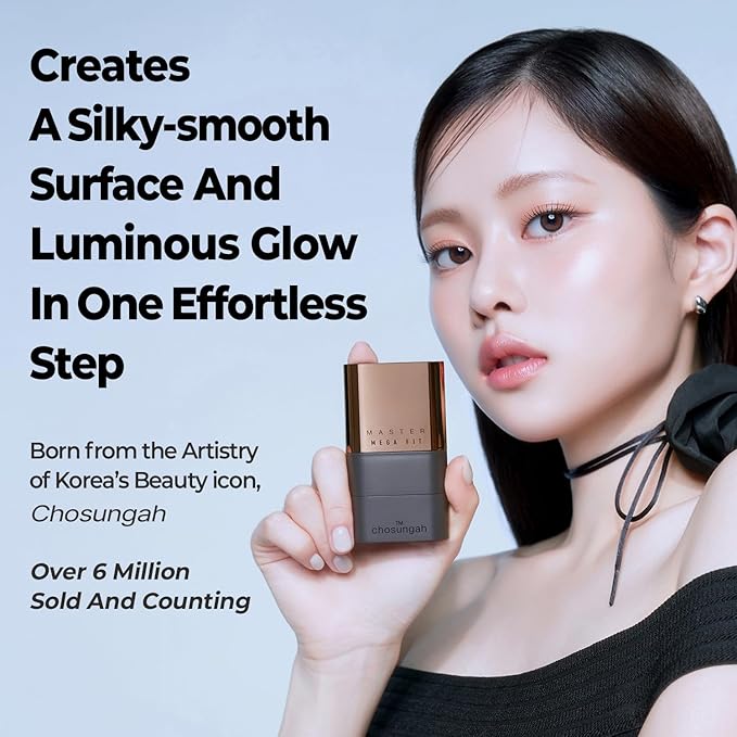 CHOSUNGAH BEAUTY Mega Fit Master Glow Stick Foundation with Brush, 120H Long Lasting Radiant Coverage, All-in-One Stick for Easy Application, K-Beauty, Shade 21, 0.56oz (01N Beige)