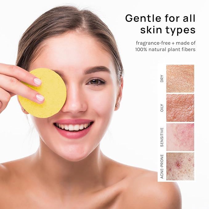 AOA Studio 50-Count Compressed Facial Sponges 100% Natural Cosmetic Spa Sponges for Facial Cleansing, Exfoliating Mask, Remove for Makeup, Dead Skin, and Dirt (Yellow, 50 counts)