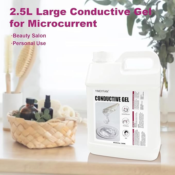 YMEYFAN 2.5L Large Conductive Gel for Microcurrent Facial Device, Radio Frequency Laser Hair Removal Cooling Gel, Sulfate & Phthalate-Free, Sodium Hyaluronate, Ceramide AP for Skin Soothing Hydrating