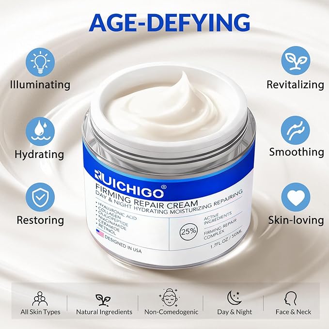 Face & Neck Firming Cream - Ceramide Moisturizer for Women - Anti Aging Formula for Tightening and Lifting with Retinol,Collagen,Hyaluronic Acid - Day & Night Cream for Sensitive & Mature Skin, 1.7 OZ