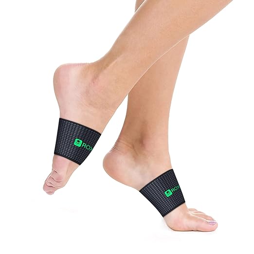 ROXOFIT Copper Arch Support for Pain Relief and Compression (Pair) - For Men, Women(Green logo, Medium)