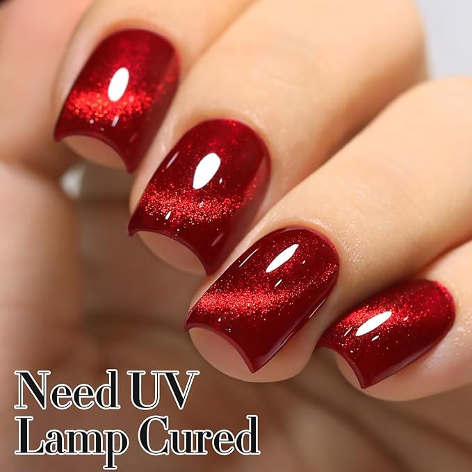 Double Rhythm Jelly Glass Cat Eye Gel Polish with Magnet 15ML Holographic Glitter Shimmer Translucent Sheer Color Magnetic Nail Polish Salon DIY at Home (Blood Red-MC1107)