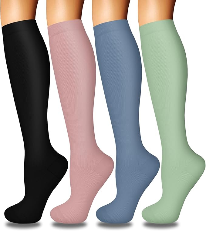 Iseasoo 4 Pairs Compression Socks for Women Circulation-Best Support for Nurses,Running,Athletic,Travel