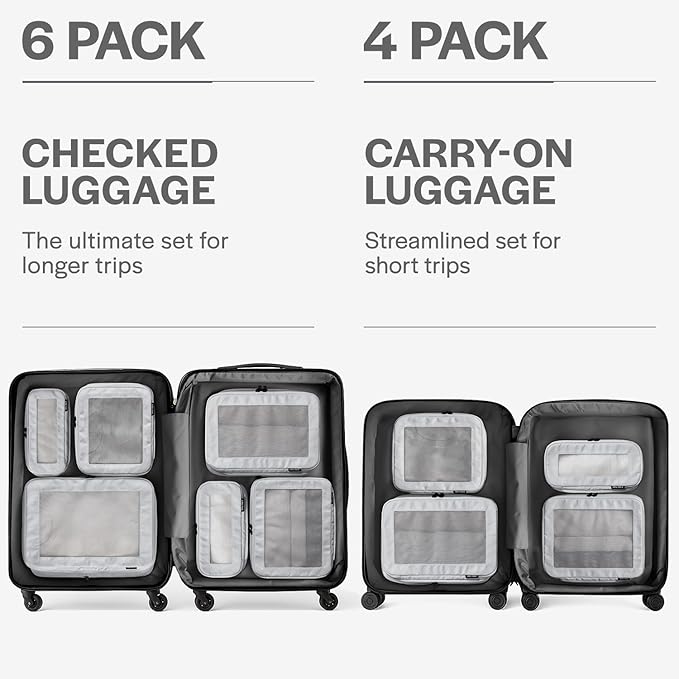 Aerotrunk Compression Packing Cubes for Travel - Luggage Organizer Bags - Double Zipper Packing Cubes for Suitcases (4-Pack, Light Grey)