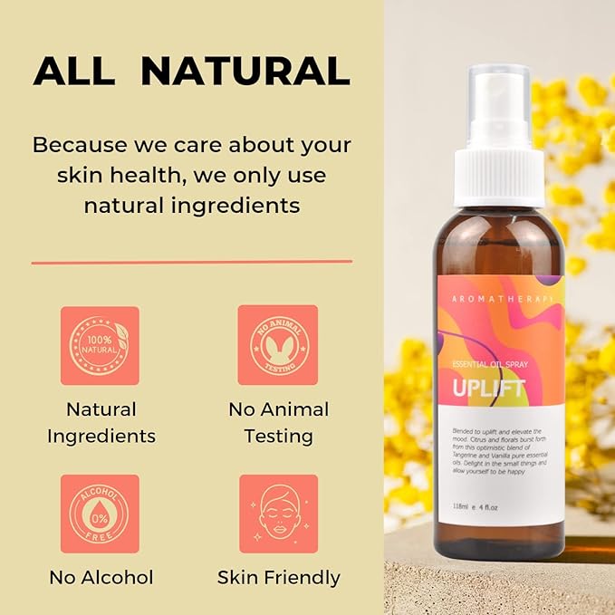 Benatu Citrus Vanilla Essential Oil Blend Spray for Body and Hair, Multi-Use Natural Uplift Scent Aromatherapy Room Linen Mist for Bedding, Pillow, Fabric, Car 4 fl oz