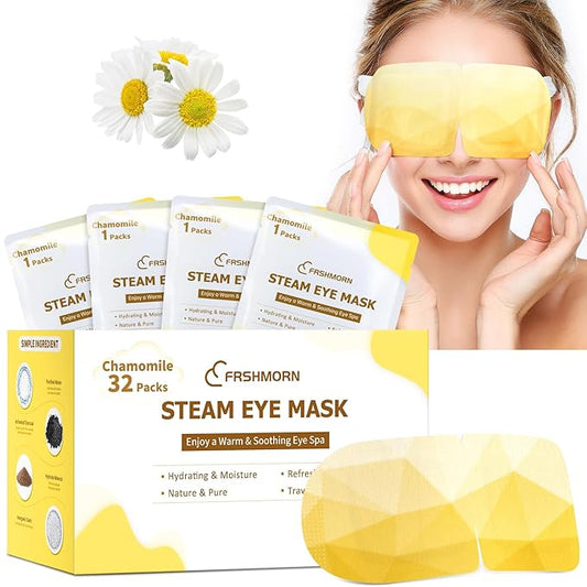 32Packs Steam Eye Mask, Heated Eye Mask for Sleeping, Warm Compress for Eyes, Self Heating Disposal Steam Mask for Home Sleep, Office, Spa, Travel Essentials Valentine's Day Gift (Chamomile)