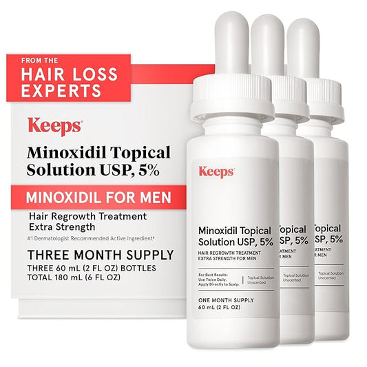 Keeps Extra Strength Minoxidil for Men - 5% Minoxidil Hair Growth Serum - Hair Loss & Regrowth Treatment for Thinning & Bald Spots - Clinically Proven Hair Growth Products - Unscented Topical Solution