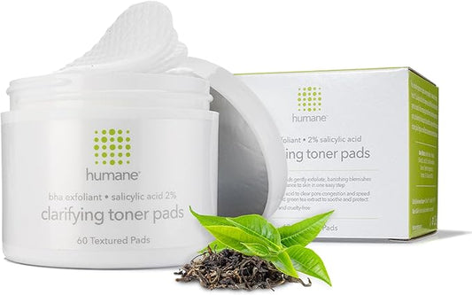 Humane Clarifying Toner Pads for Face - 2% BHA Liquid Salicylic Acid - Pore Minimizer and Facial Exfoliator - Gentle for All Skin Types - Removes Excess Oil, Dead Skin Cells, and Grime - 4 Ounce