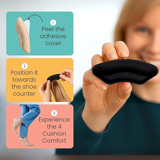 Walkize Metatarsal Pads Women | Heel Inserts for Women | Ball of Foot Cushions (2 Pairs Foot Pads) All Day Pain Relief and Comfort One Size Fits Shoe Inserts (Black & Beige, 2 Pairs)