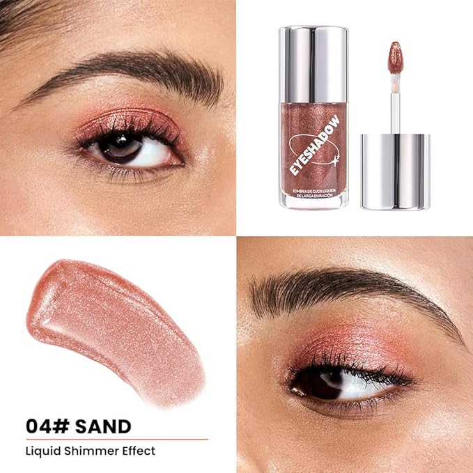 SUAKE Liquid Sparkling Glitter Eye Shadow – Rose Gold Cherry Eyeshadow, Eyeliner, Eyelid Shimmer Highlight Makeup, Highly Pigmented sombra de para ojos,Waterproof Quick-Drying (04Sand#)