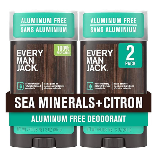 Every Man Jack Sea Minerals + Citron Men’s Deodorant - Stay Fresh with Aluminum Free Deodorant For all Skin Types - Odor Crushing, Long Lasting, with Naturally Derived Ingredients - 3oz (2 Pack)