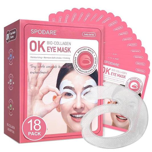 OK Shape Eye Masks, 360° Fit Under Eye Patches with Caffeine and Collagen, Firming & Hydrating Eye Mask for Dark Circles and Puffiness, Self Care Gifts for Women - 18 Pairs, Mystery White