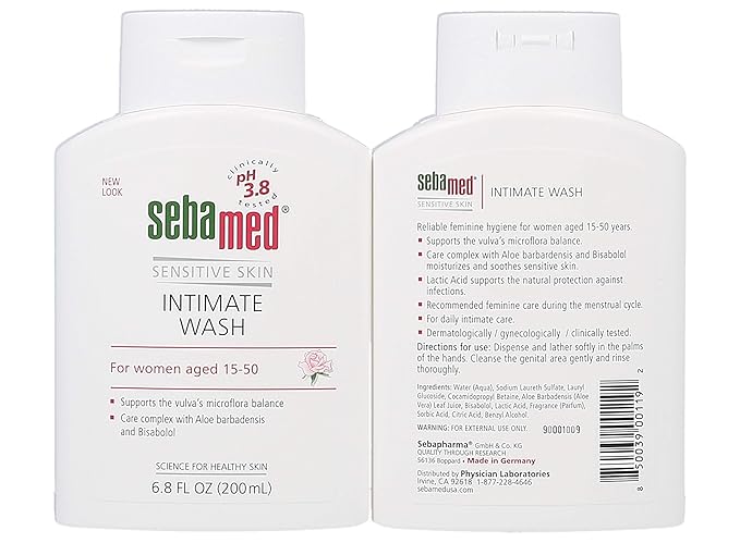 SEBAMED Feminine Intimate Wash pH 3.8 For Microflora Balance With Aloe Vera Mild Organic Based Daily Vaginal Wash Feminie Hygiene 6.8 Fluid Ounces (200 mL) Pack of 2