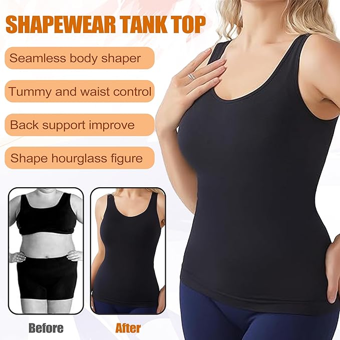 Shapewear Tank Tops for Women,Tummy Waist Control Shaper Cami Seamless Compression Top Slimming Body Shaper Camisole