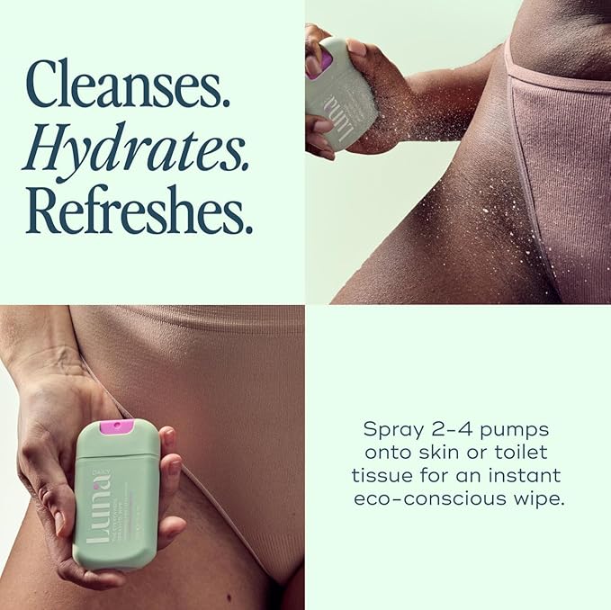 Luna Daily Body Cleansing Spray | Unscented pH-Balanced Feminine & Body Mist | Hydrating & Gentle for Intimate Hygiene, Underarms & Private Parts | Travel Essential for Women, Gym & Daily Care, 30ml