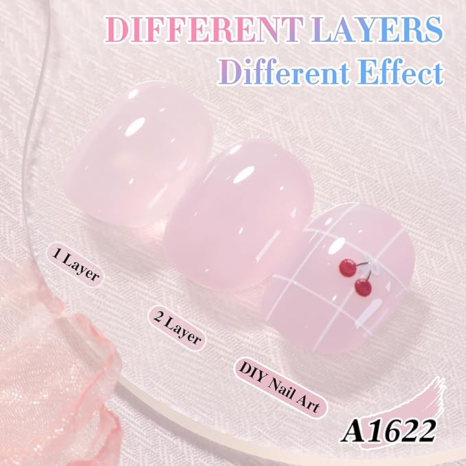 Double Rhythm 0.50 OZ Translucent Gel Polish Same Color Same Bottle Sheer Pastel Neutral Natural Milky 15 ML Jelly UV Nail Art DIY at Home (Purple-A1622)